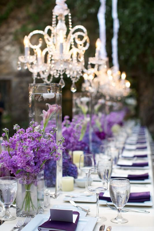 purple table setting wedding
