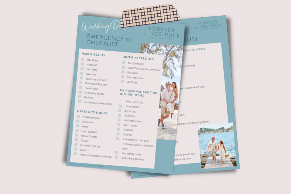 Two printed checklists for emergency wedding day checklist for download
